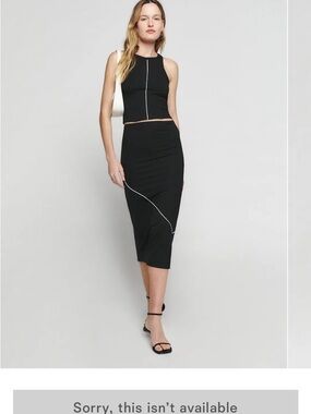 Reformation Black Midi Pencil Skirt Set with White Contrast Piping